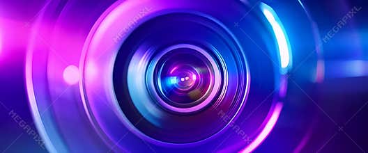 Dynamic lens flare effects against a camera lens in background