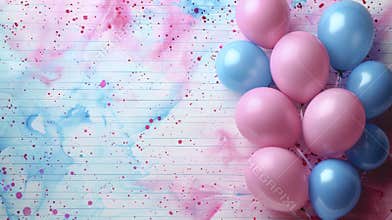 Invitation card mockup, lined sheet of paper and pink with blue balloons.