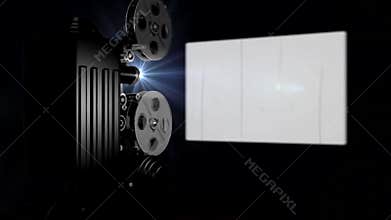 Vintage movie projector and blank screen