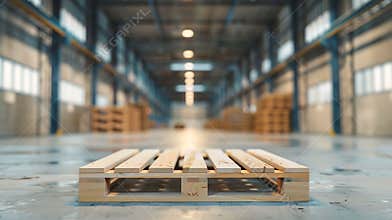 Generative AI Empty wooden pallet on blurred warehouse background Flawless business concept.