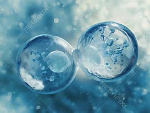 Cell division with detailed nucleus. cells structure. Concept of scientific research or biology