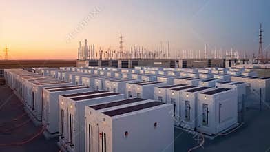 Battery Storage Facility at Sunset