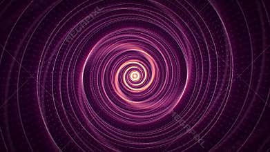 Abstract purple swirl in a shape of round tunnel with shiny dot pattern and soft orange glow effect