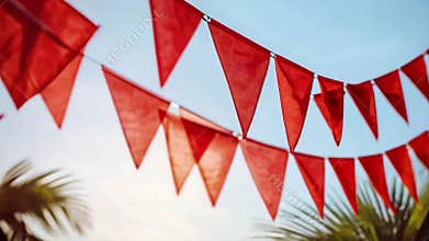 Red triangular flags backgrounds for summer outdoor event party, vintage tone, celebration background, happy summer time
