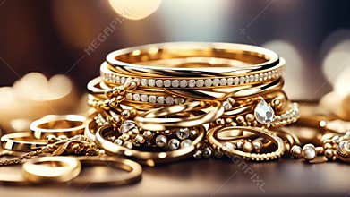 Gold jewelry pile turning