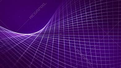 Futuristic technology grid made of soft glow purple lines and particle dust on a dark gradient background