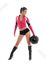 Brunette biker girl with black