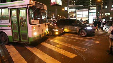 The bus turns at the intersection where the