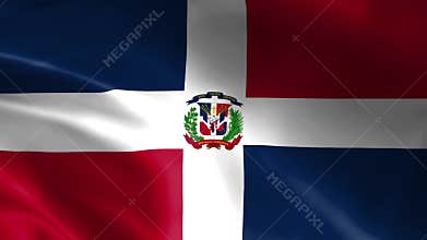 Dominican Republic flag in the wind. Detailed fabric texture