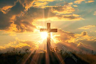 Cross of Christ at sunset.