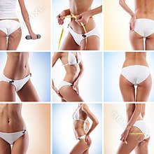 A collage of images with fit female body parts