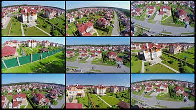 Collage with cottage town Clear Ponds near forest