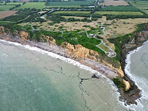 Bunkers and bomb craters at pointe du Hoc, France