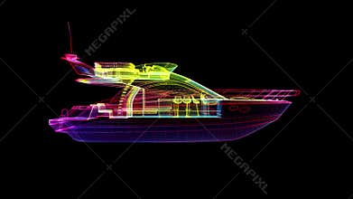 Digital wireframe of futuristic Luxury yacht. Line formation of 3d yacht. Aerial view of luxury super yacht. Seamless