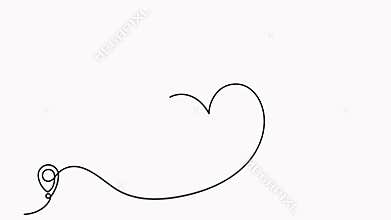 Animated airplane continuous line drawing with map pin pointer in heart shape.