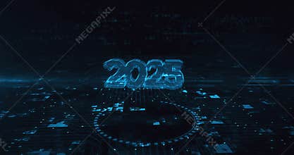 2025 year futuristic neon symbol cyber concept