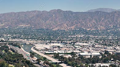 Expansive Aerial View Overlooking Verdugo Mountains and Foreground Cityscape