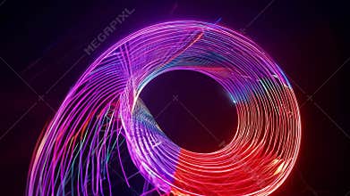 Spinning holographic rainbow helix on a dark background