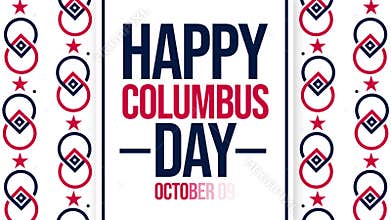 Happy Columbus Day Patriotic Wallpaper with Red and blue round shapes along typography in the center