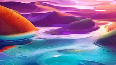 A close-up shot of a pond with water reflecting the sky and clouds. The camera moves slowly, revealing a small fountain in the ce