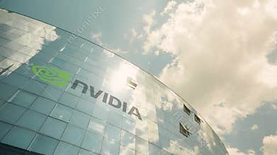 PARIS, FRANCE - AUGUST 11, 2024. Nvidia logo on the office building