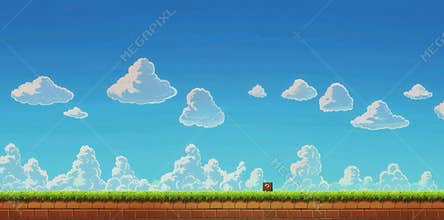 Retro Super Mario Bros. Inspired Background. High Detailed Gaming Theme Concept