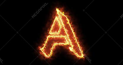 4K fire A alphabet on black background.