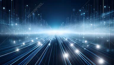 Glowing white and blue light connection network and energy tone. Futuristic background for presentation design