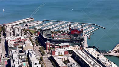 Aerial View of Oracle Park and San Francisco Waterfront