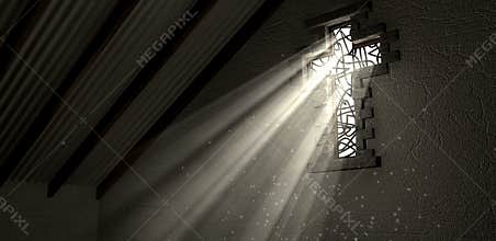Stained Glass Window Crucifix Illuminated Light Rays