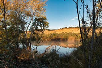 lake, landscape, view, park, autumn, nature, plants, sky, spain