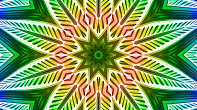 Multicolor kaleidoscopic shapes radiating, looping, transforming.