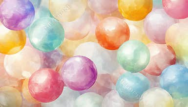 Whimsical pastel delight featuring colorful soft balls and bubble gum texture