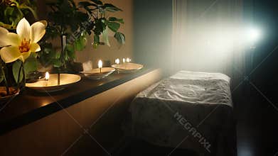 Luxurious spa interior with a row of massage beds, soft lighting, and serene atmosphere for ultimate relaxation. VIDEO