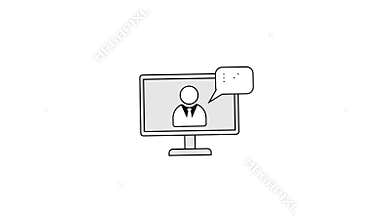 Computer monitor with person in suit and speech bubble suitable for business presentations