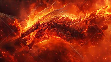 A swirling, fiery nebulae consumes the dark abyss, glowing with intense heat and energy, The crackle and roar of the inferno