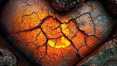 Glowing Heart in Cracked Charcoal: Symbol of Passion and Resilience