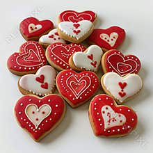 Adorable Red Love Heart Shaped Cookies Decorated with Icing, Perfect for Sharing Sweet Moments