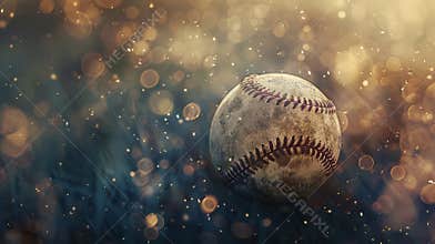 Baseball with fantasy dreamy background, vintage style banner