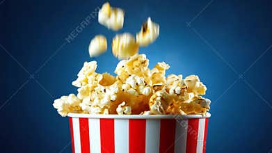 A box of hot salted popcorn for movie theater experience. Generative AI
