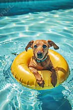 happy dog in the pool in a circle