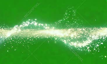 A wave-like magic flash with a sparkling effect, glowing and emitting glitter particles on a green screen.