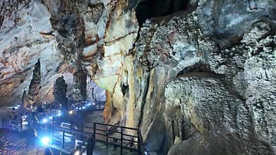 Beautiful Paradise Cave with stalactites and stalagmites in Phong Nha national park,
