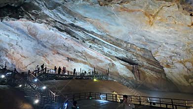Beautiful Paradise Cave with stalactites and stalagmites in Phong Nha national park,