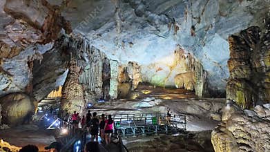 Beautiful Paradise Cave with stalactites and stalagmites in Phong Nha national park,