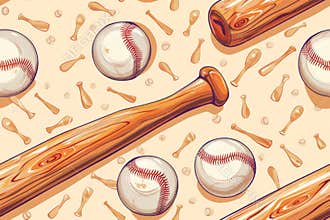 A Seamless Pattern of Baseball Bats and Balls in Warm Tones