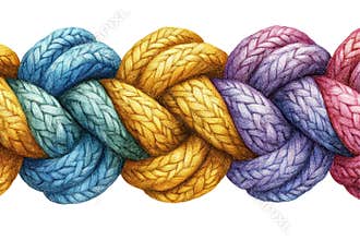 Colorful braided lines of knitted patterns showcasing intricate designs and textures