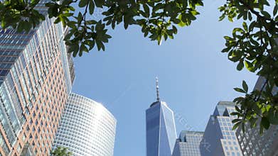 New York City Manhattan Downtown Financial District street. World Trade Center, Battery park, USA.