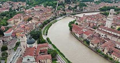 Drone Footage of Verona, Italy: Scenic View of Adige River Bridges