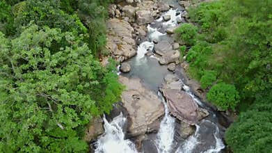 Waterfall in deep forest near Nuwara Eliya in Sri Lanka